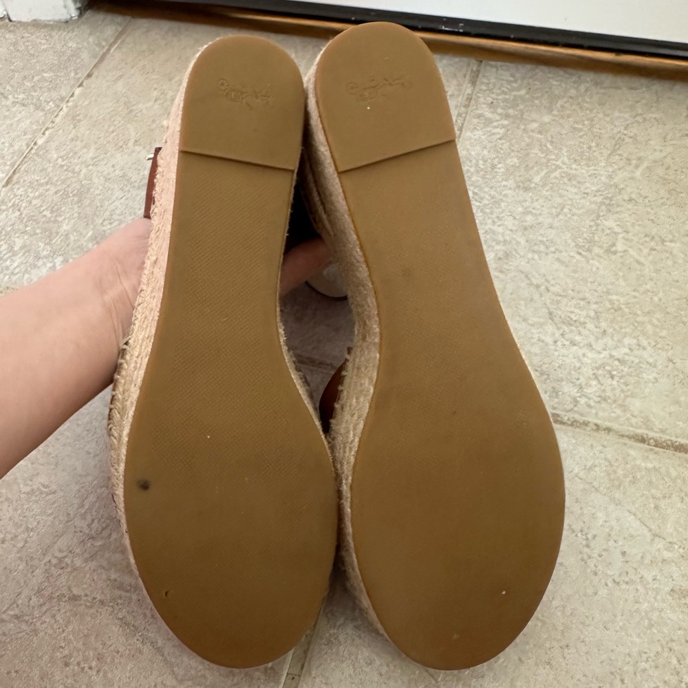 New Coach Primrose Espadrille Sandals Size 10 brown real leather wedges shoes - Picture 6 of 9